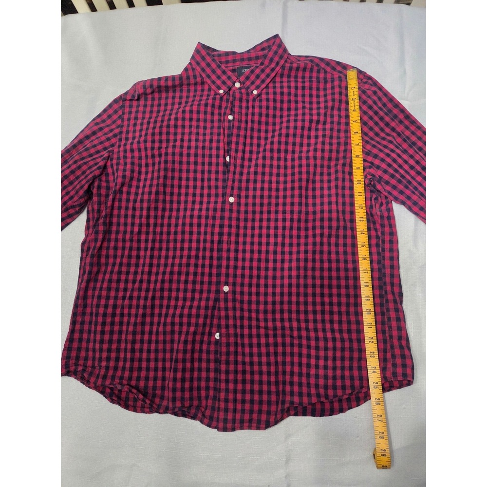 J.Crew Mens XXL Red Navy Blue Gingham Plaid Cotton Button Down Shirt Long Sleeve